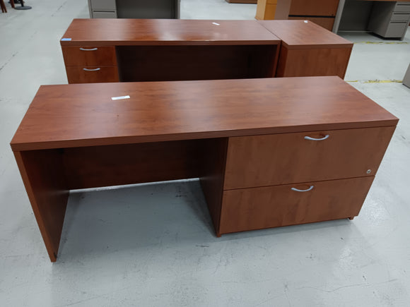 Wooden desk with file cabinets