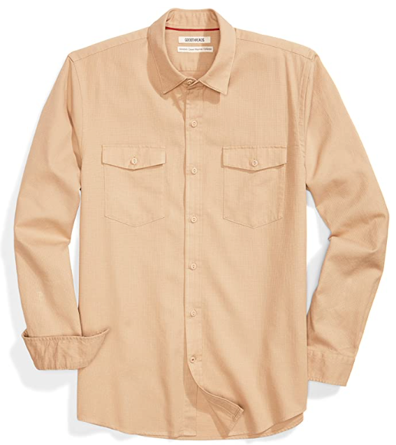 Amazon Brand - Goodthreads Men's Standard-Fit Long-Sleeve Ripstop Dobby Shirt, khaki, Large
