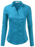 Doublju Womens Slim Fit Long Sleeve Business Casual Button Down Blouse Shirt Turquoise Medium